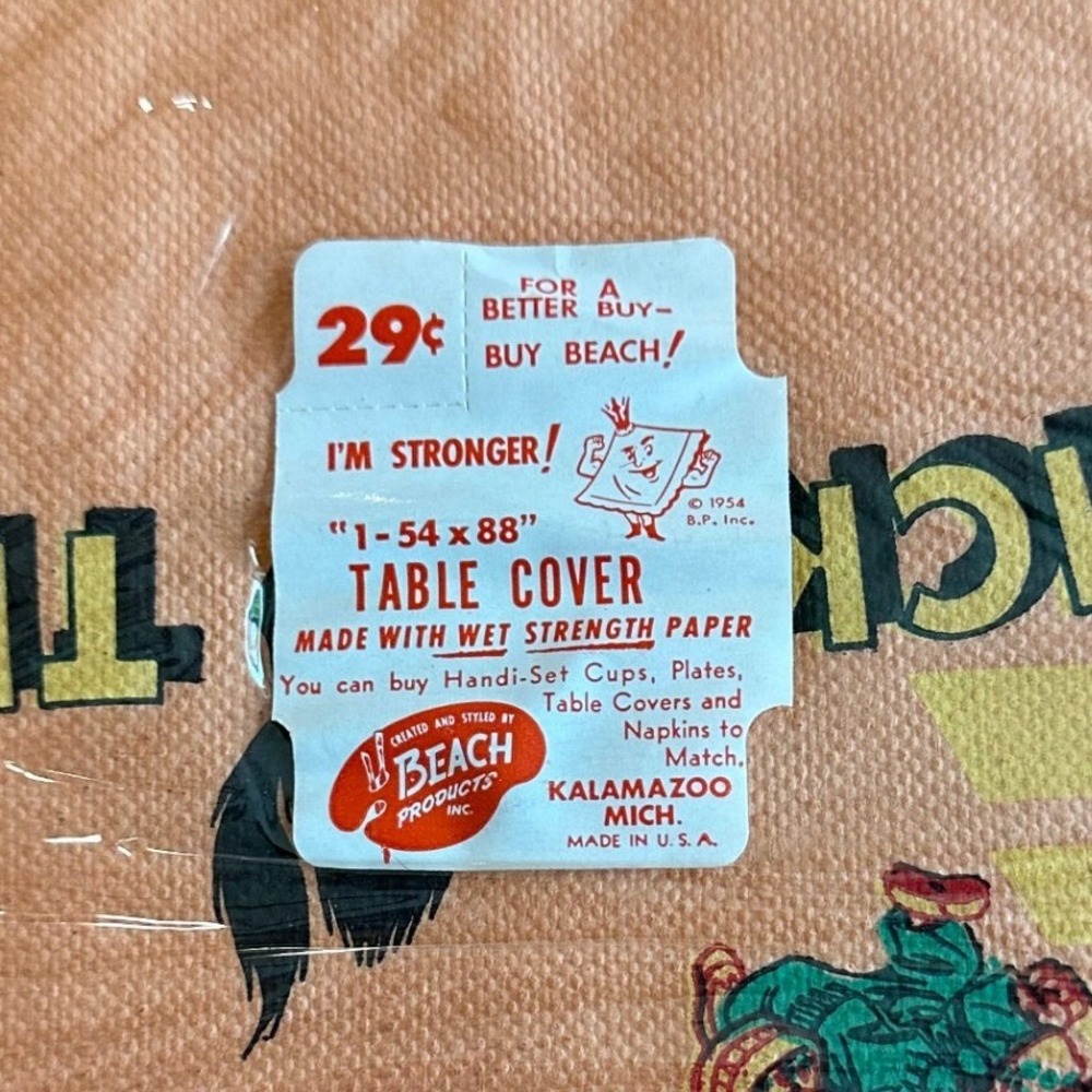 Vintage 1954 Beach Products Halloween Table Cover Trick or Treat Paper Sealed - Picture 3 of 4